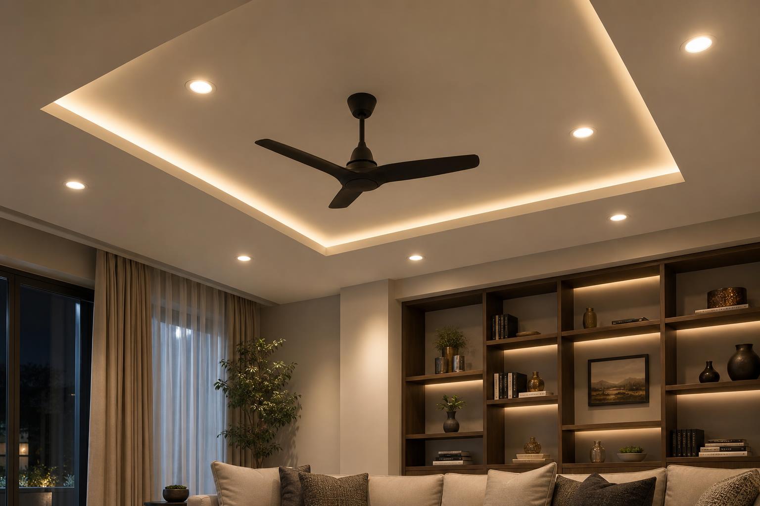 Clean, completed electrical installation in a residential living room showing quality workmanship.